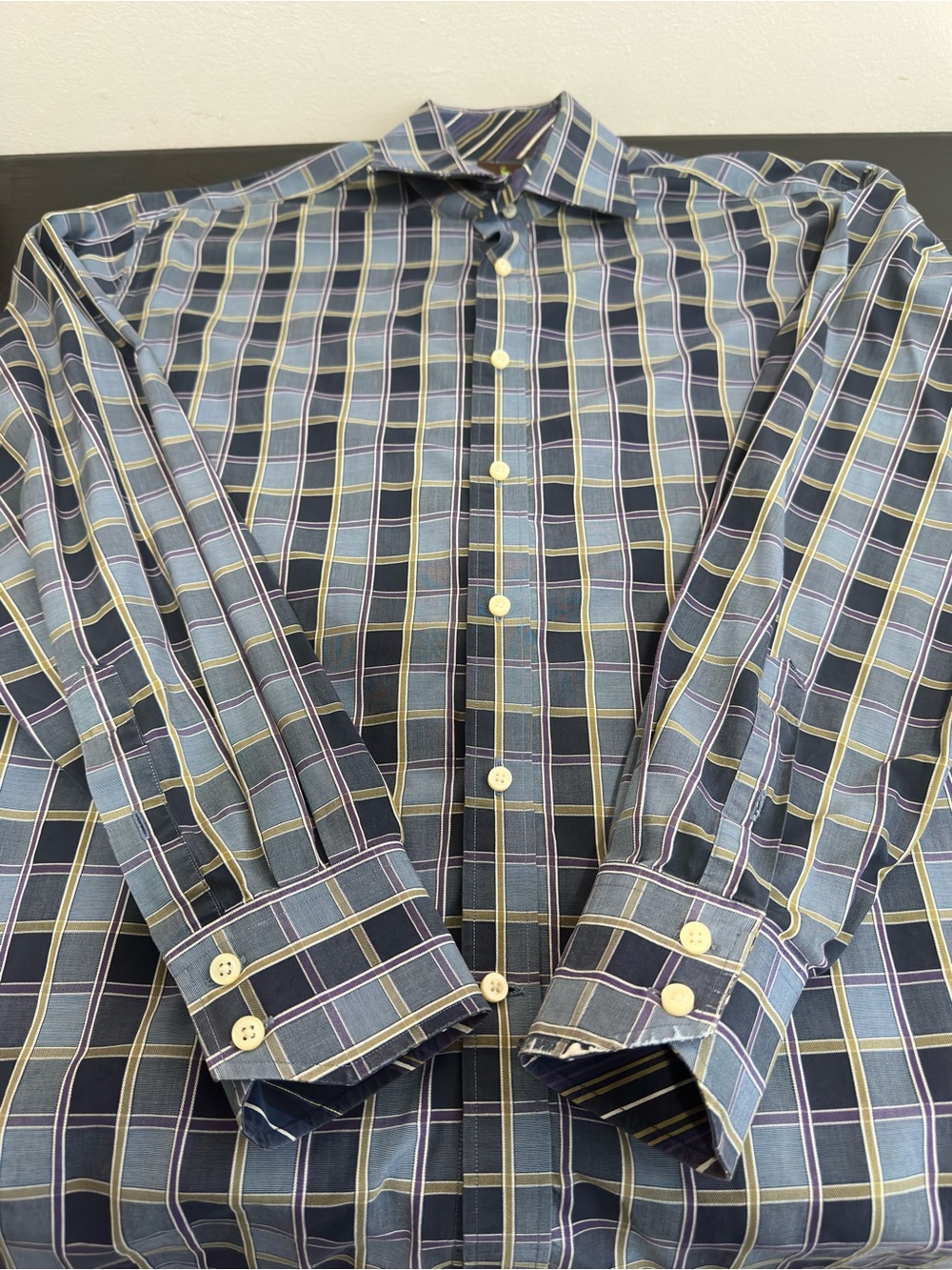Tailorbyrd Mens Plaid Button Front Shirt Large Blue Cotton Business Casual Prep - Picture 3 of 8